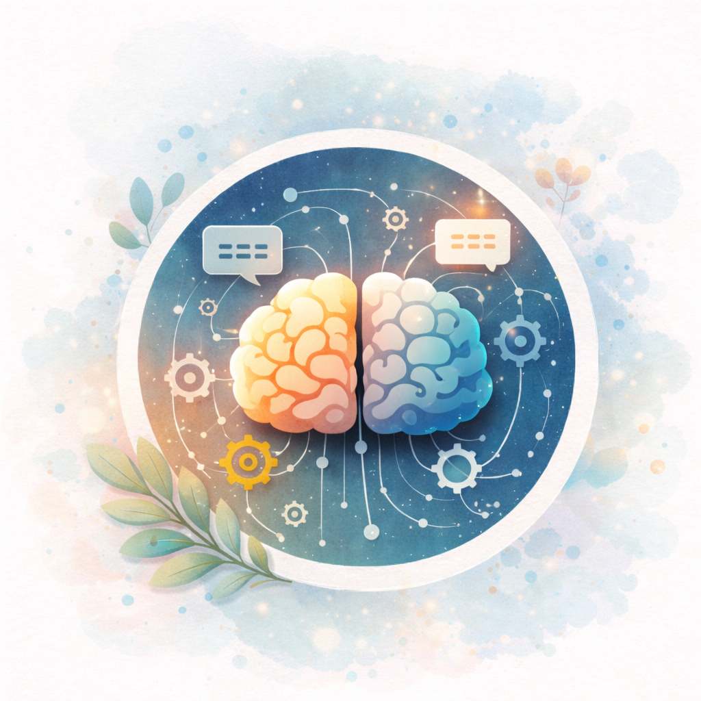 Illustration de la PNL avec un cerveau et des connexions neuronales symbolisant les schémas de pensée, les émotions et les processus de transformation